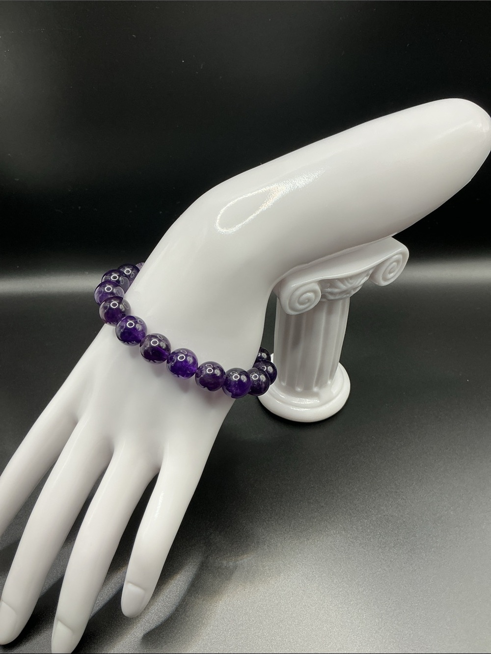 Amethyst Beaded Stretch Bracelet - Deep Purple Gemstone